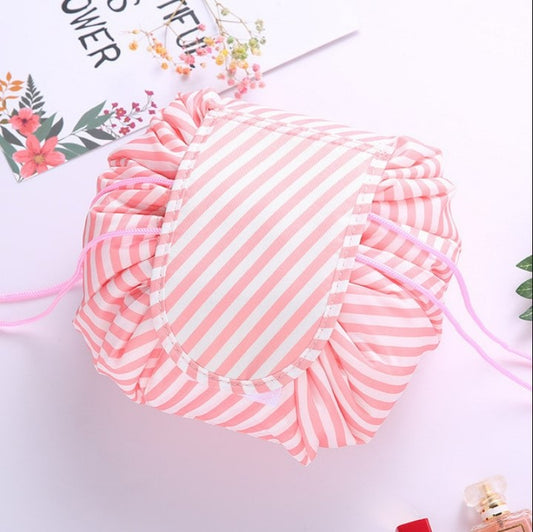 Drawstring Trave Cosmetic Organizer - Pink Stripe