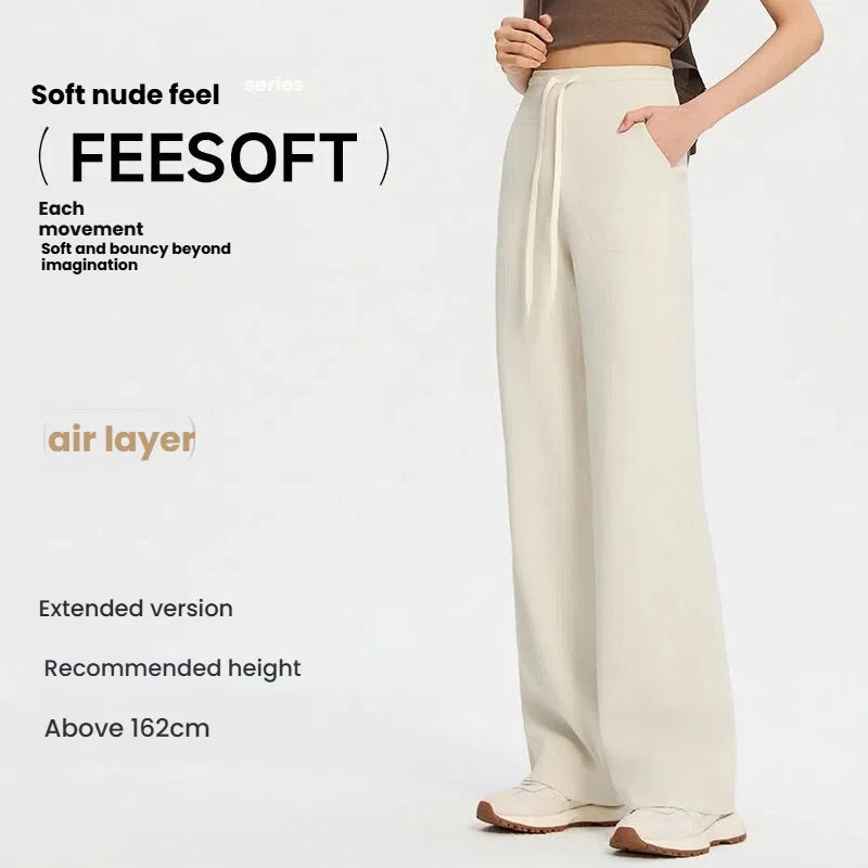 High Waist Tummy Control Yoga Pants Women Loose Wide Leg Sweatpants Modal Air Layer Fabric Soft Stretchy Casual Lounge Trousers