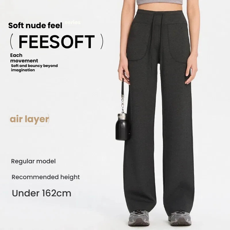 High Waist Tummy Control Yoga Pants Women Loose Wide Leg Sweatpants Modal Air Layer Fabric Soft Stretchy Casual Lounge Trousers