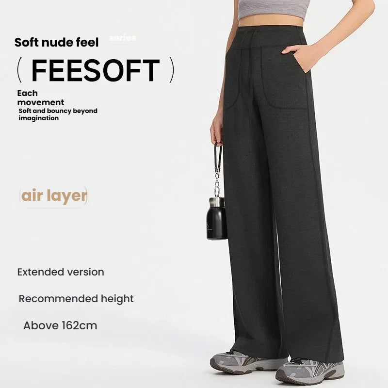High Waist Tummy Control Yoga Pants Women Loose Wide Leg Sweatpants Modal Air Layer Fabric Soft Stretchy Casual Lounge Trousers