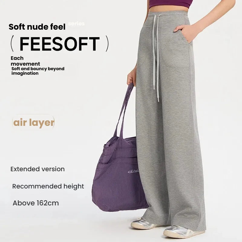 High Waist Tummy Control Yoga Pants Women Loose Wide Leg Sweatpants Modal Air Layer Fabric Soft Stretchy Casual Lounge Trousers