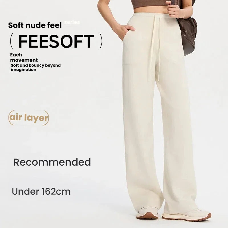 High Waist Tummy Control Yoga Pants Women Loose Wide Leg Sweatpants Modal Air Layer Fabric Soft Stretchy Casual Lounge Trousers